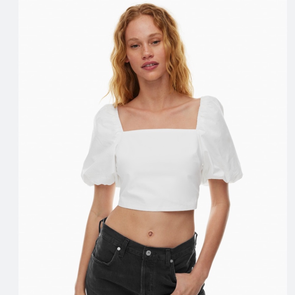 Aritzia Lucia White Square‑Neck Puff Sleeve Crop Top